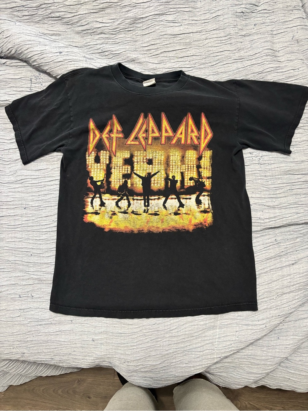Anvil Black Def Leppard Graphic Tee with Yellow-Orange Print